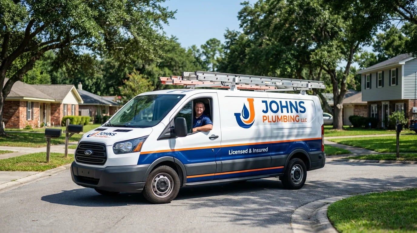 Johns Plumbing LLC service van in East Setauket, NY