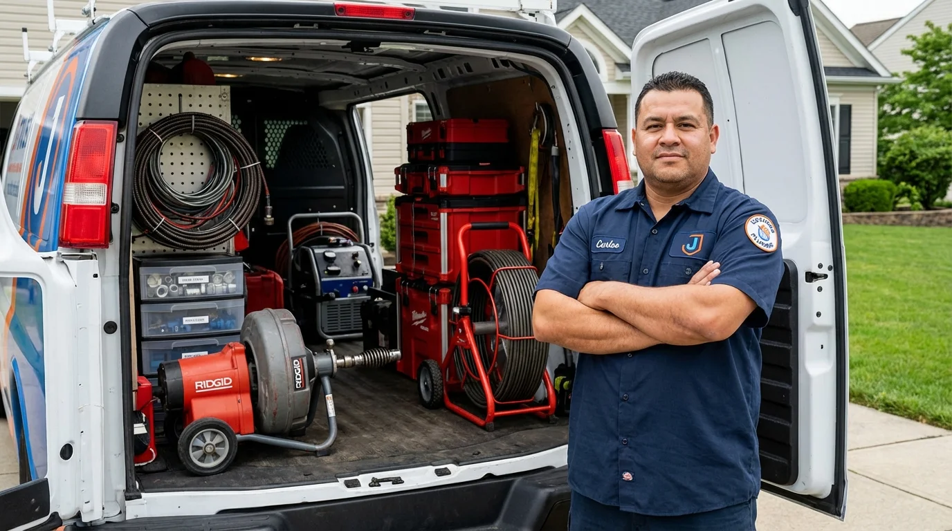 Professional drain cleaning equipment and Johns Plumbing LLC plumber in East Setauket