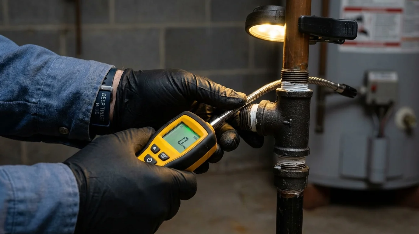 Gas leak detection with electronic sniffer by Johns Plumbing LLC in East Setauket