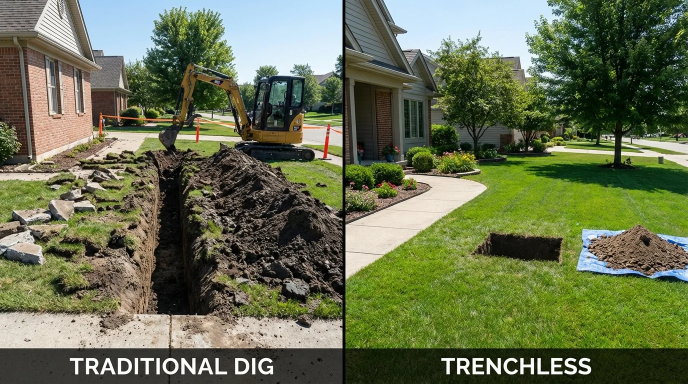 Trenchless sewer repair with minimal yard damage versus traditional excavation in East Setauket, NY